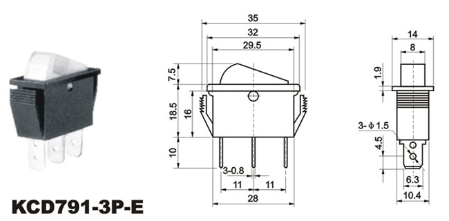 船形开关KCD791-3P-E